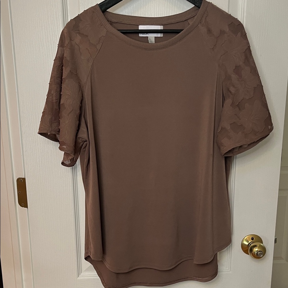Nordstrom Rack Mocha Blouse with Floral Sleeves